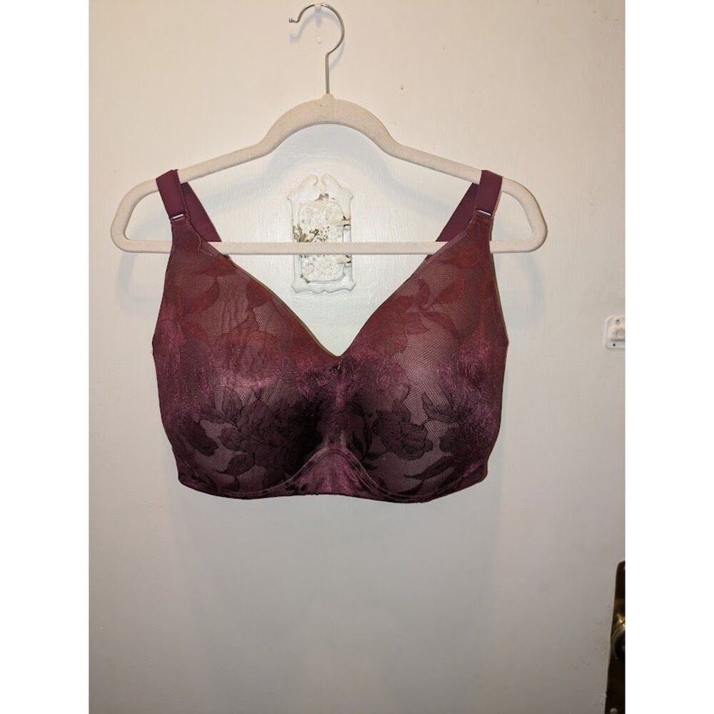 Cacique Lane Bryant Floral Bra Wireless 38H Maroon